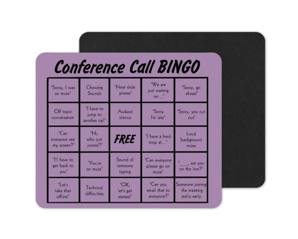 Crafty Stiles Conference Call Bingo Mousepad in purple